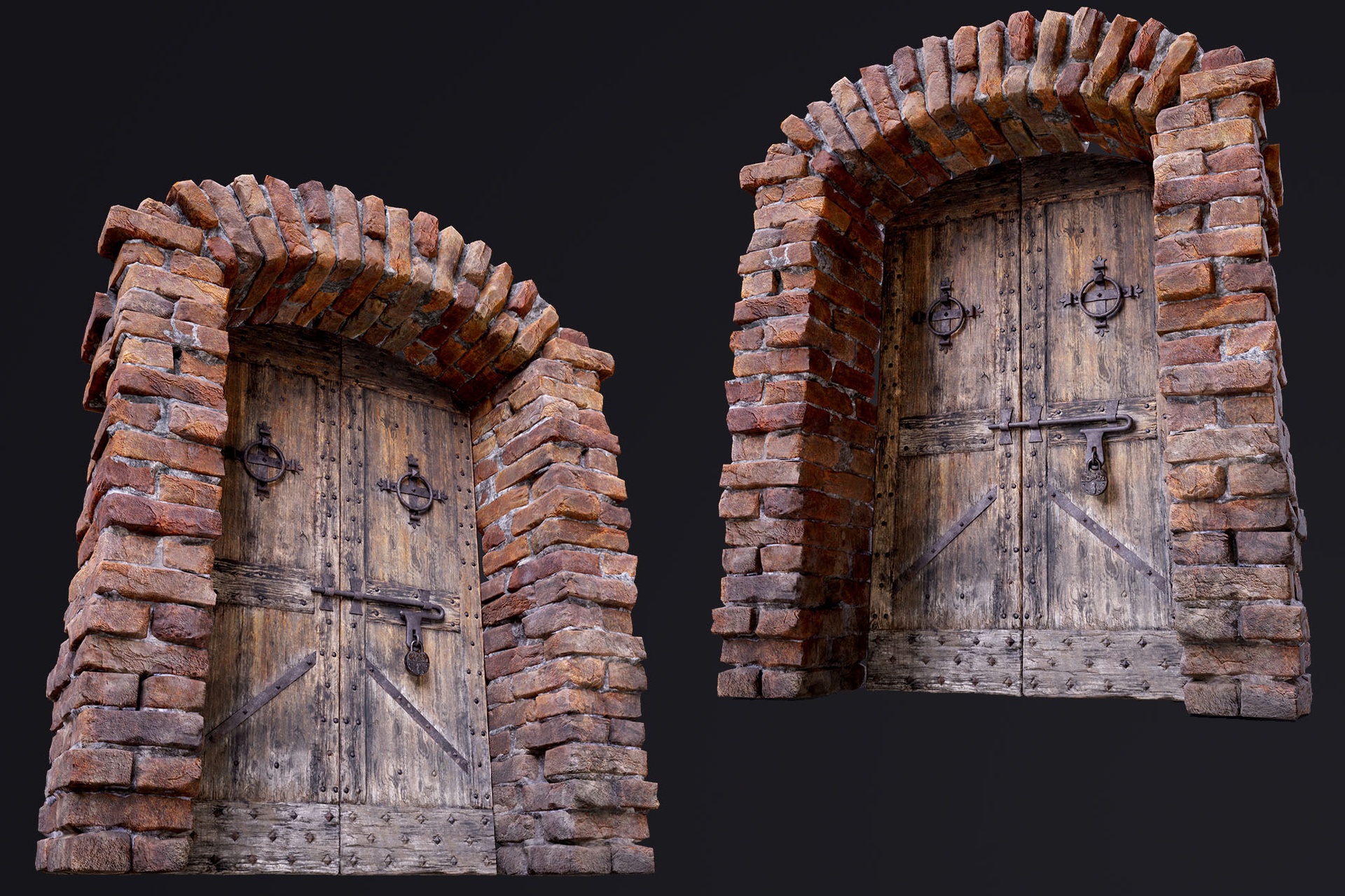 Old medieval door with brick arch 제품 등록을 위한 미디어 1개
