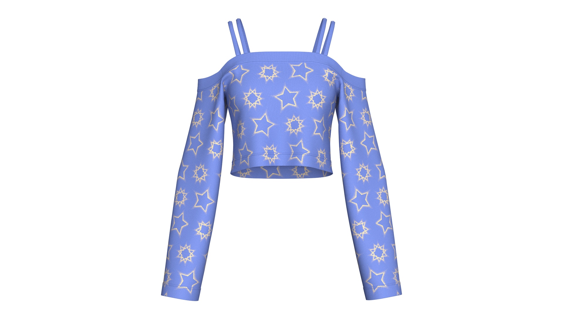 Media 1 for listing Girls Printed Strap Cold - Shoulder Long Sleeve Crop Top | High Poly