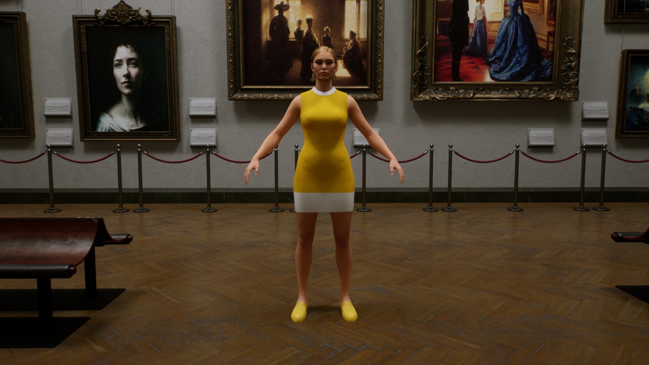 Media 1 for listing Yellow with White Trim Body Con Dress f_tal_nrm Metahuman