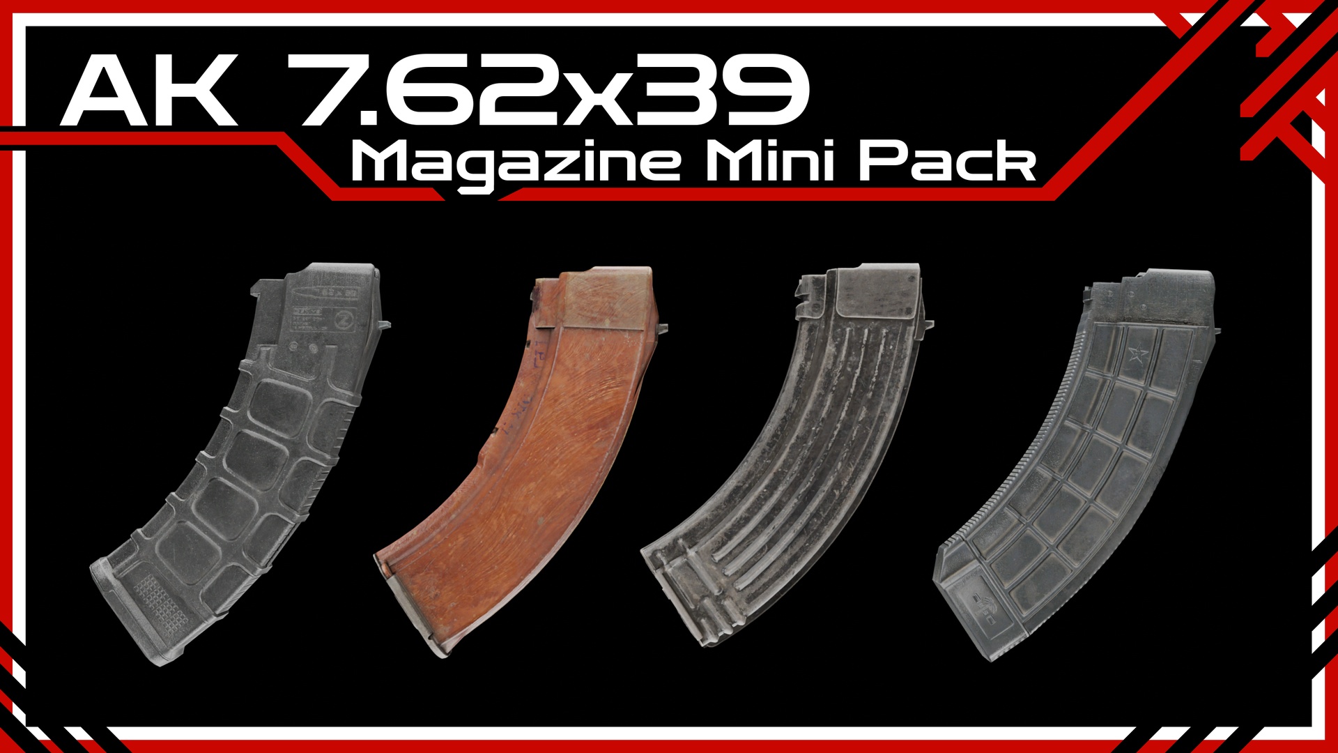 Media 1 for listing AK 7.62x39 Magazine Pack x4 | Bakelite & Polymer | Lowpoly PBR