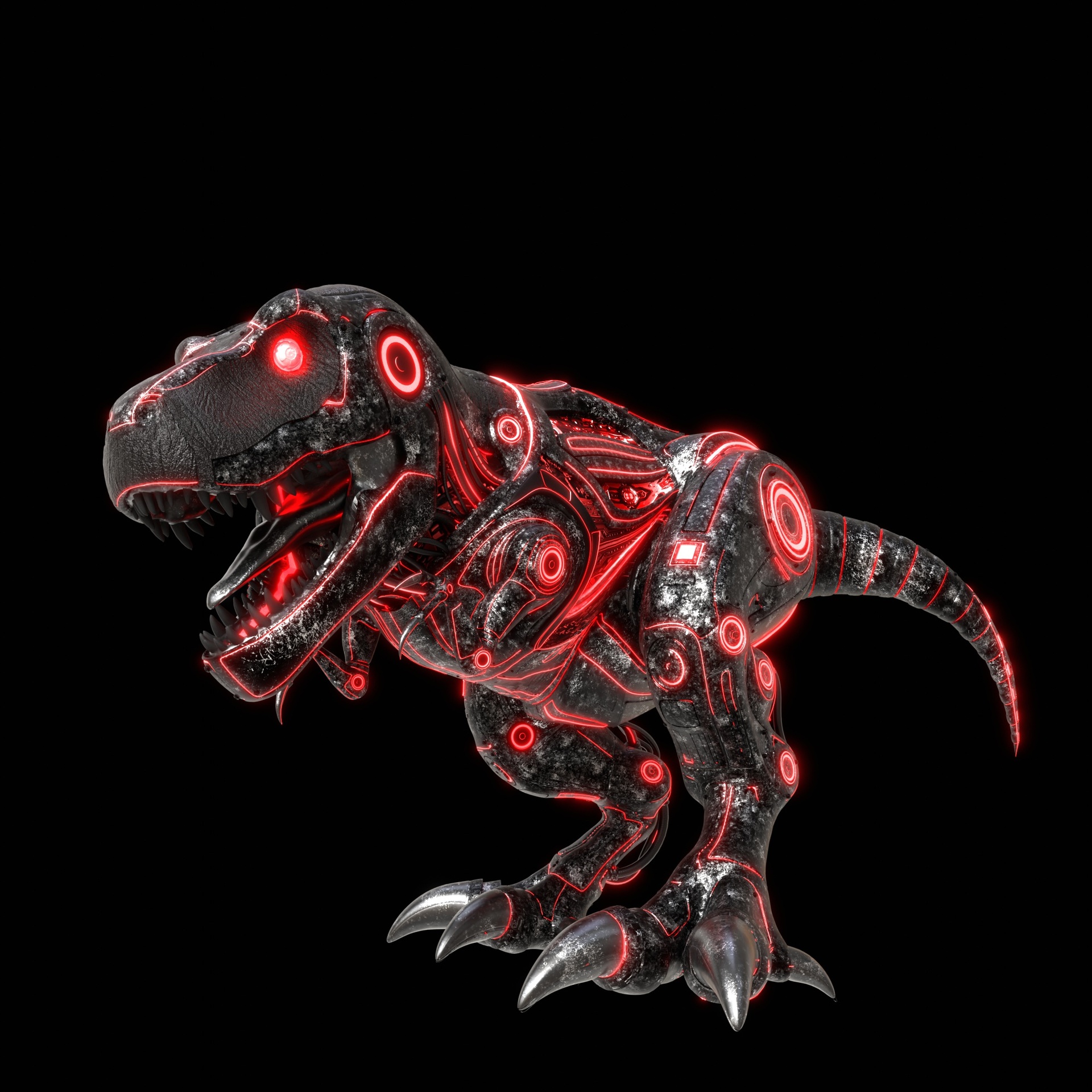 Media 1 for listing Cyberpunk T-Rex Robot – Black Edition | Dark Mech Boss (Rigged & Animated)
