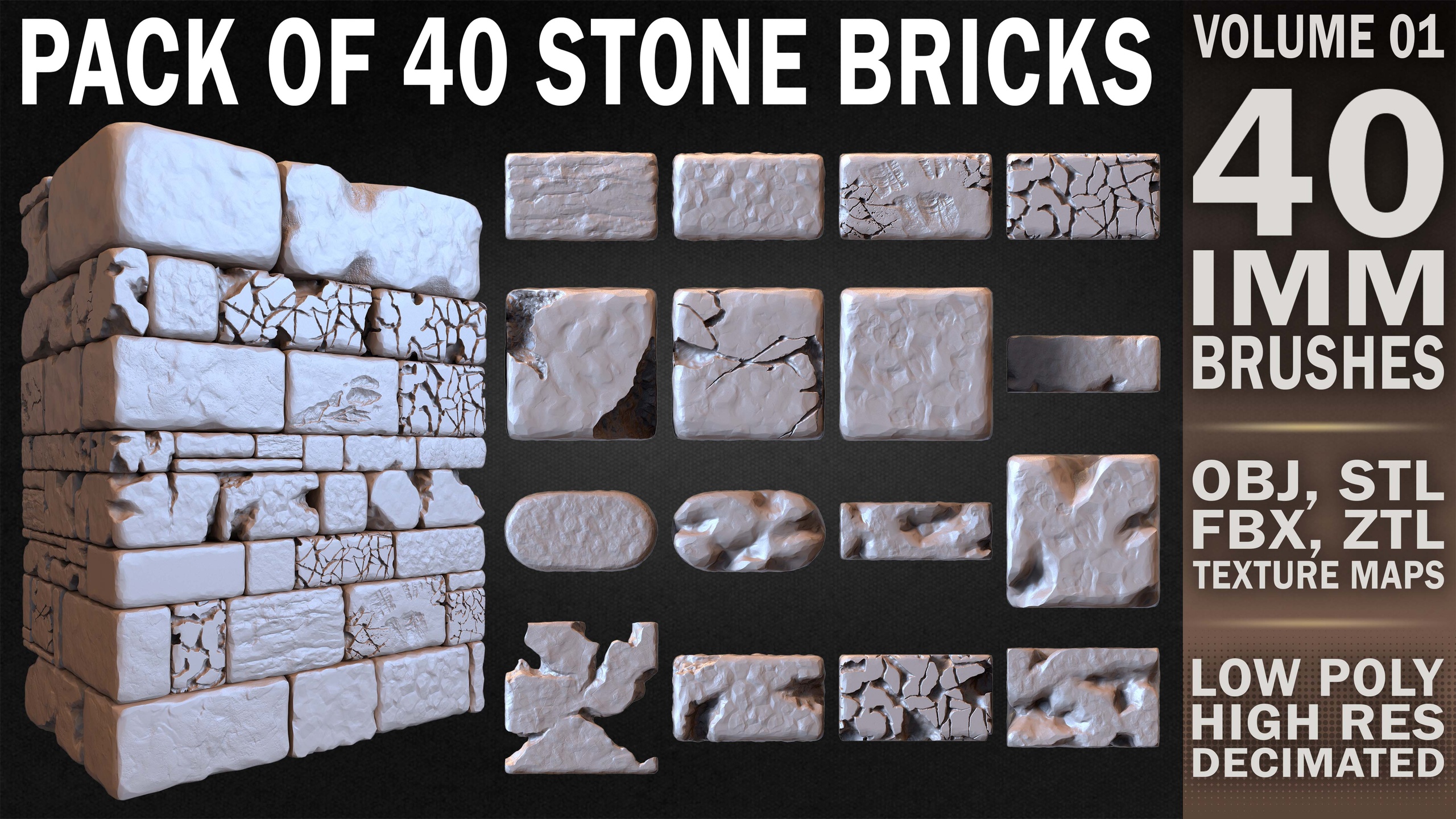Media 1 for listing Pack of 40 Stone Brick Volume 01