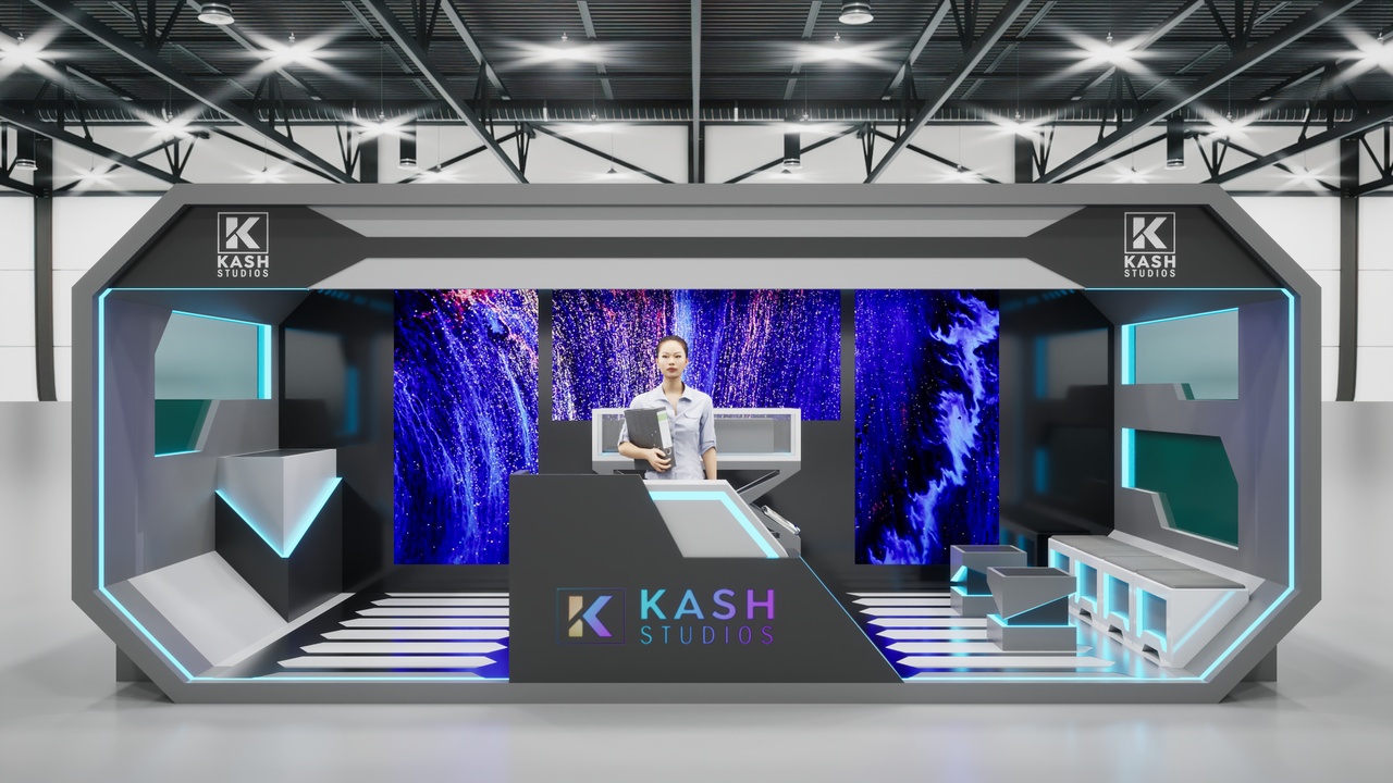Media 1 for listing Compact Futuristic Exhibition Booth 6×3m – Open Display Stand op1