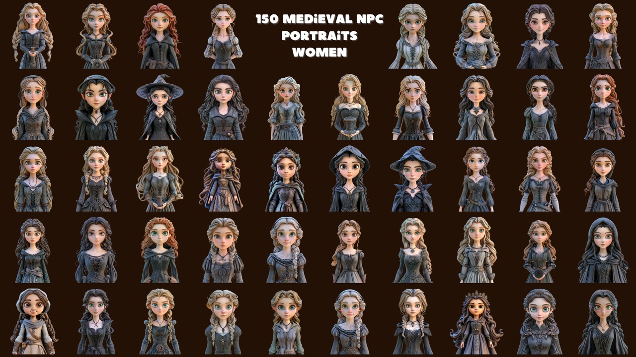 Medieval NPC Portraits - 150 Transparent 2D Character Icons for RPGs 제품 등록을 위한 미디어 1개
