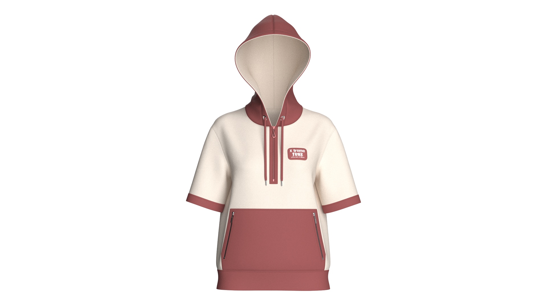 Media 1 for listing Girls Short Sleeve Quarter - Zip Hoodie | High Poly