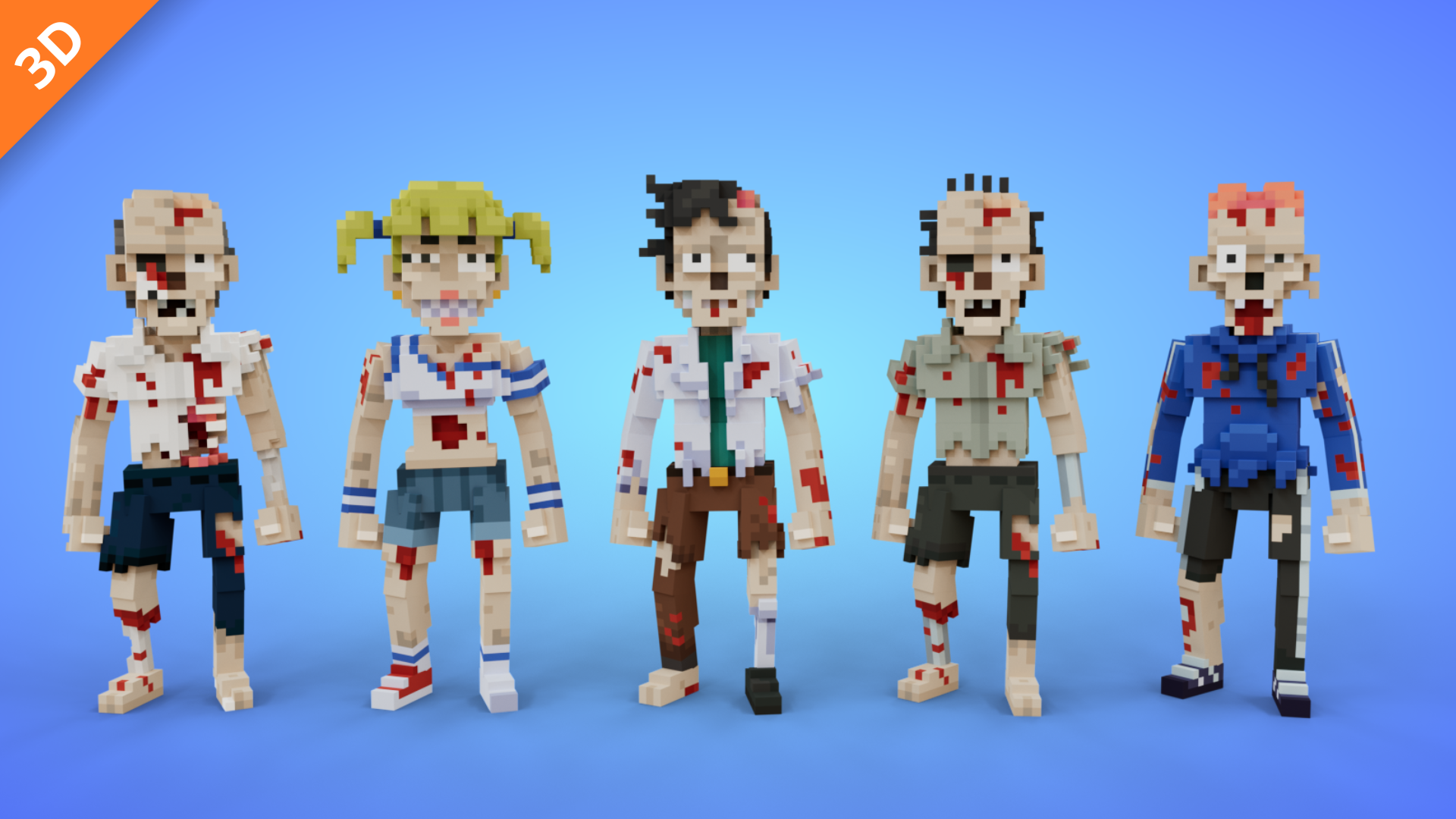 Voxel Zombie Characters Pack - 3D Lowpoly Models | Fab