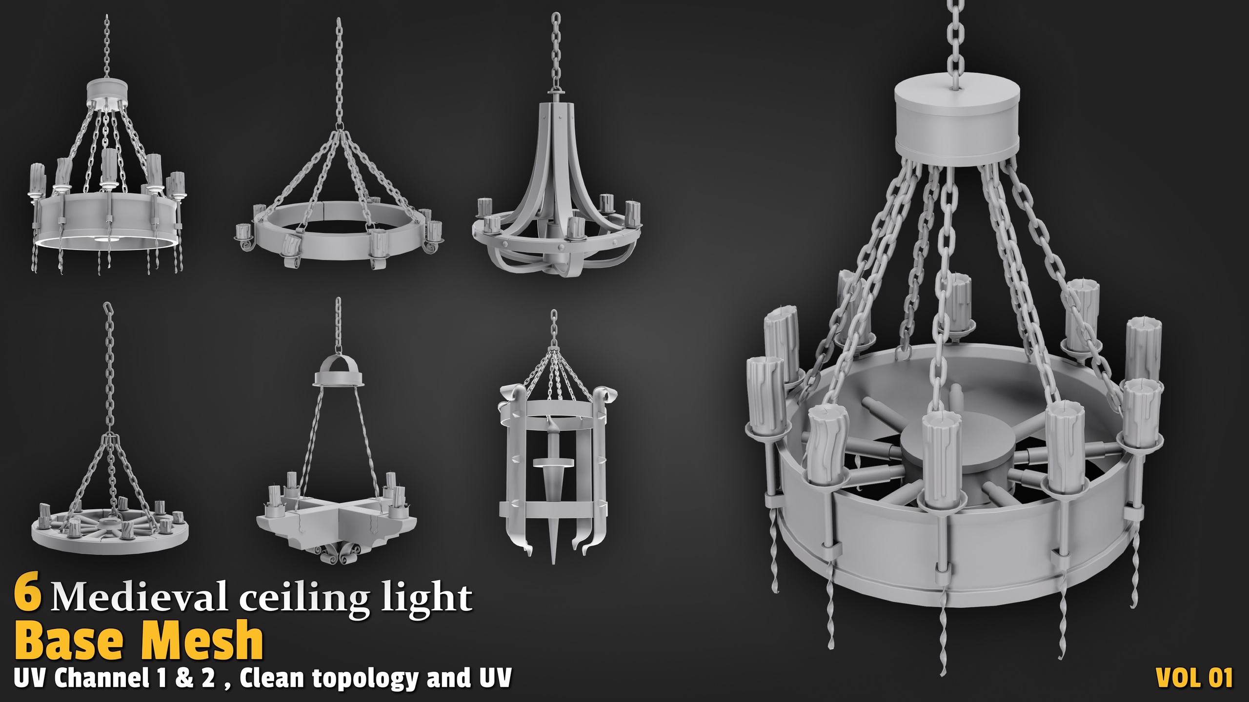 Media 1 for listing 6 Medieval Ceiling Lights - Base Mesh (Vol 01)