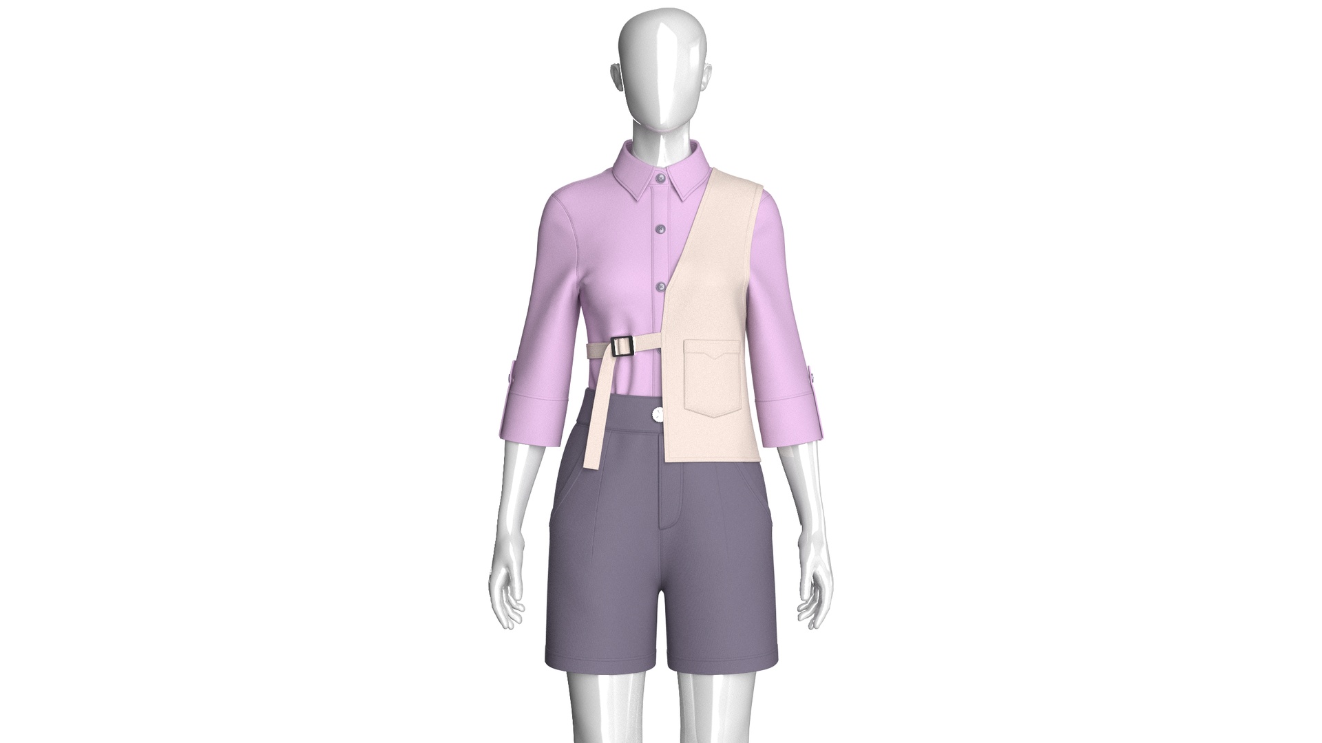 Media 1 for listing Girls Vest Overlay Shirt With Shorts - Outfit | High Poly