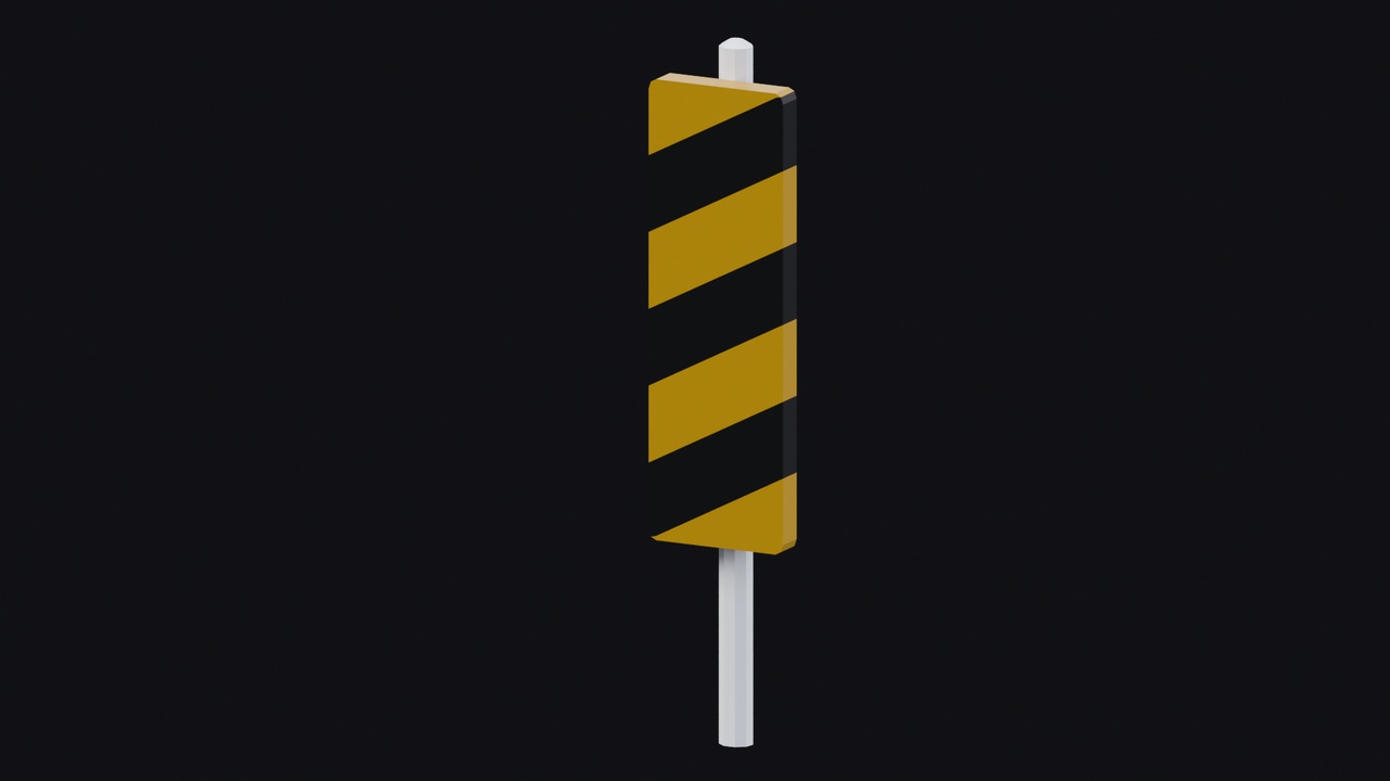 Media 1 for listing Low Poly Hazard Marker Post – Stylized Roadside Warning Sign (Game Ready)
