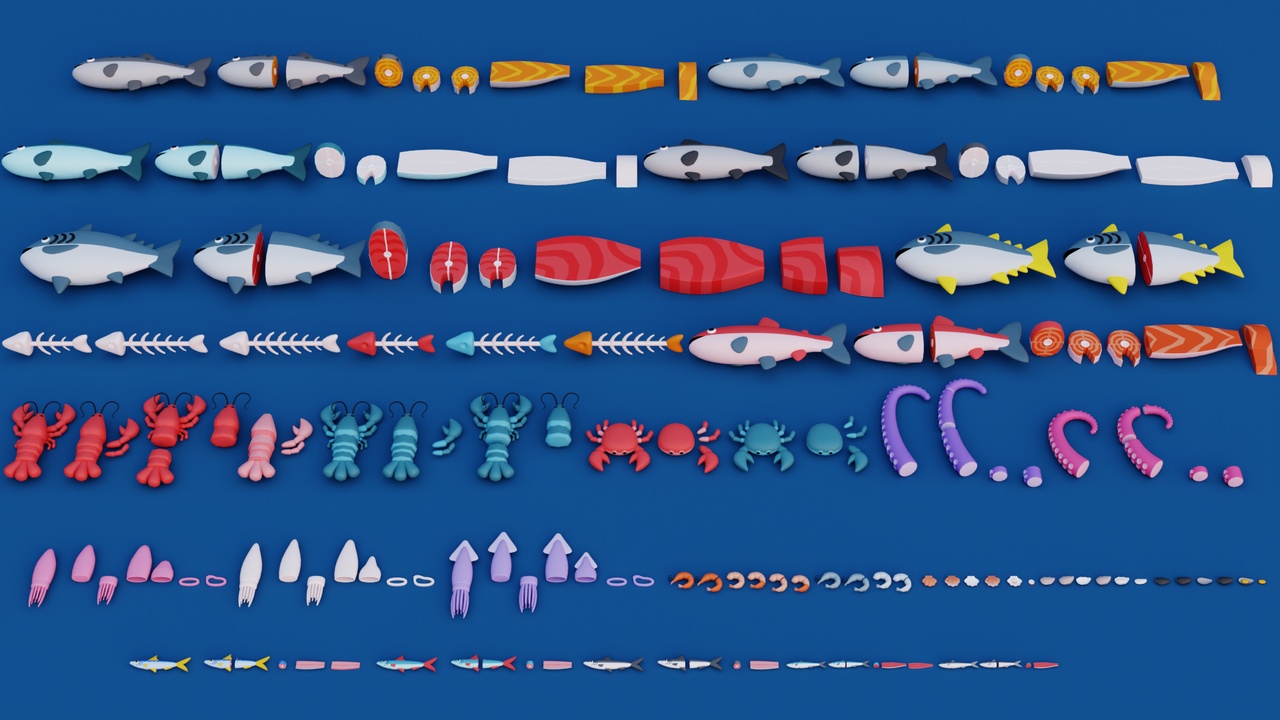 Media 1 for listing Cartoon Fish & Seafood Pack