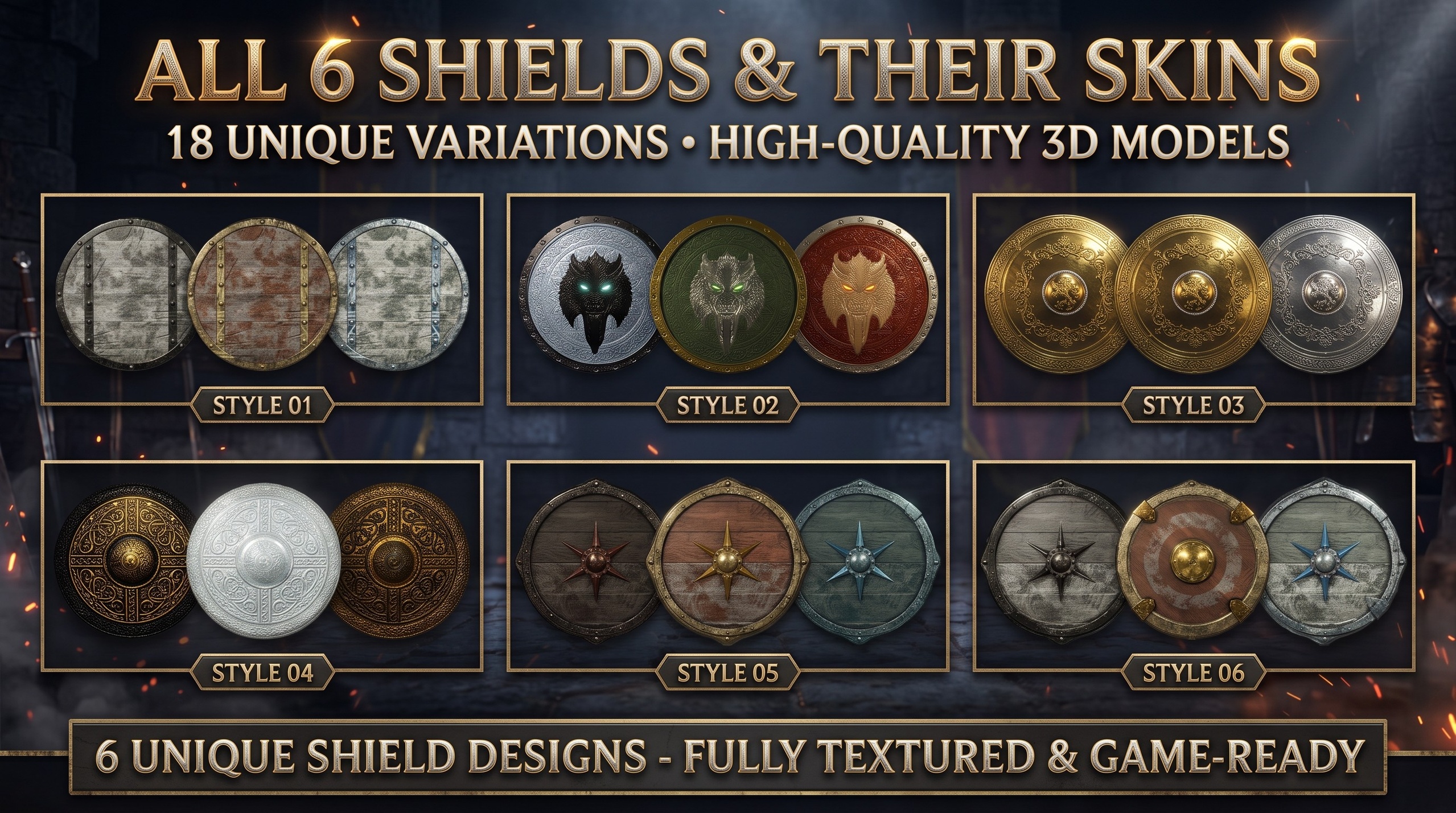 Media 1 for listing Ultimate Fantasy Round Shield Bundle - 8 Shields