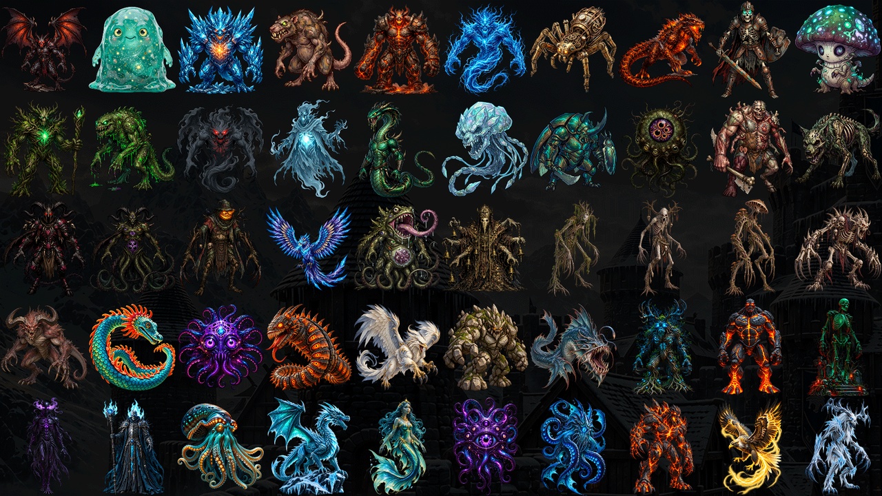 Media 1 for listing 100 Dark Fantasy Monster Icons – RPG Creatures – 3 Resolutions