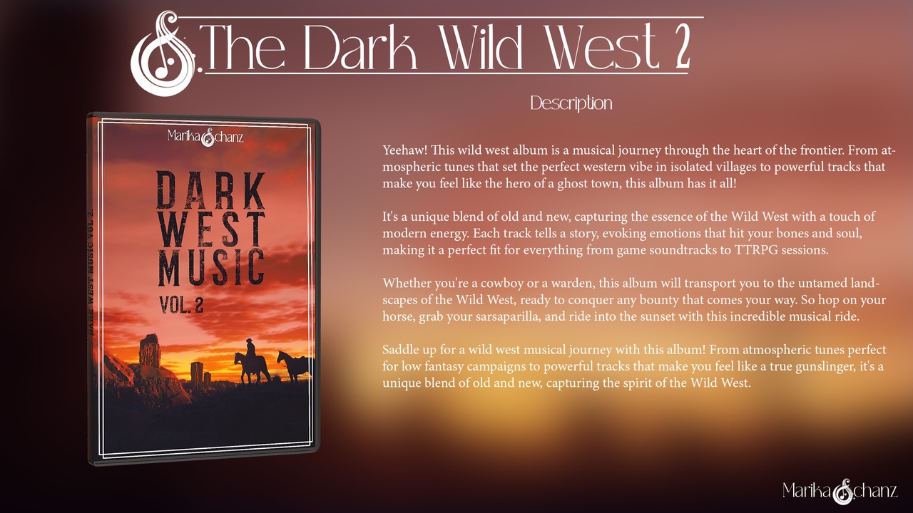 Media 1 for listing Dark Wild West 2 Music Pack - 100% Human-Crafted Audio