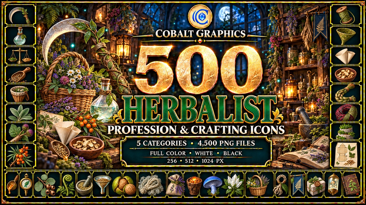 Media 1 for listing 500 Herbalist Profession & Crafting Icons | RPG Herbs, Plants & Gathering Tools