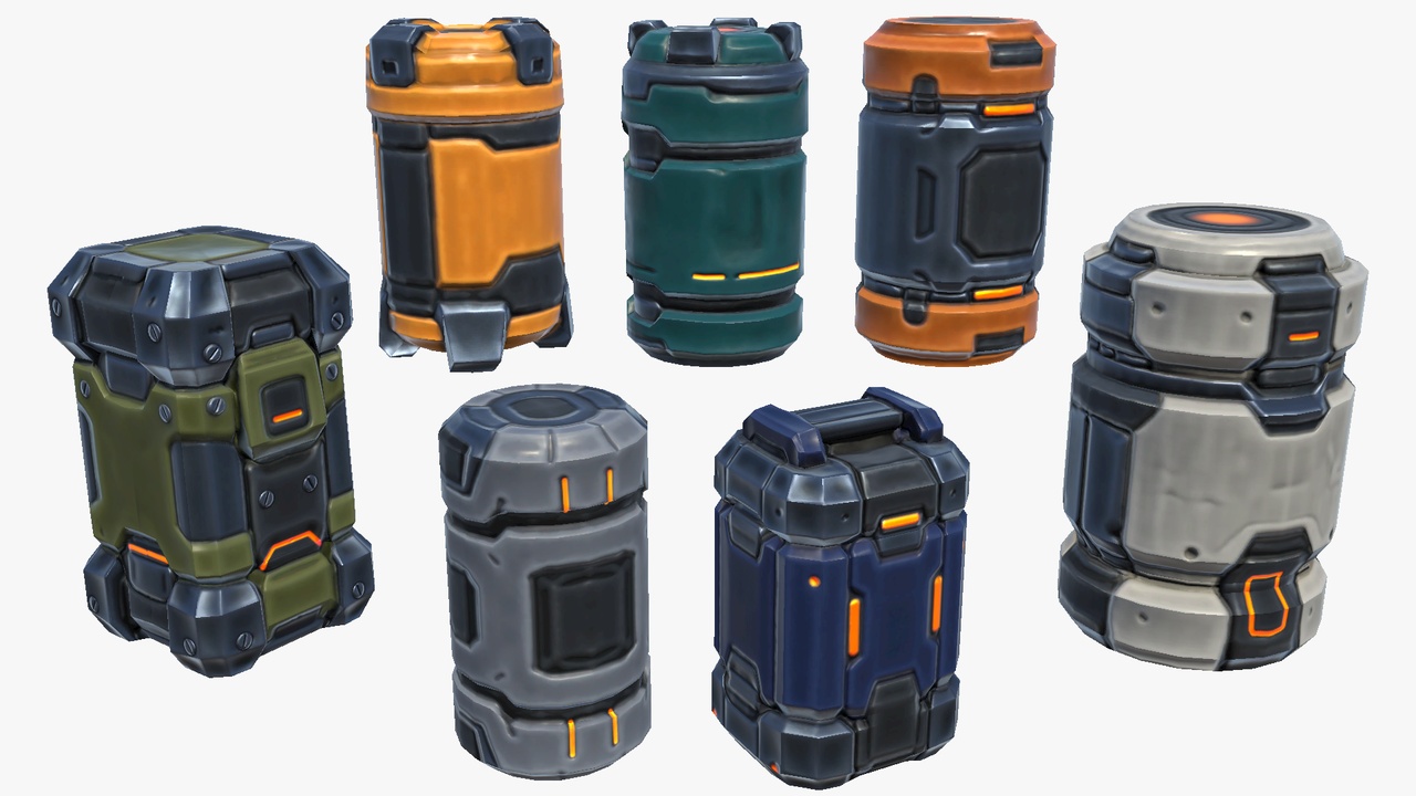 出品Stylized Sci-Fi Cyberpunk Barrels Canisters Cylinders Propsのメディア1
