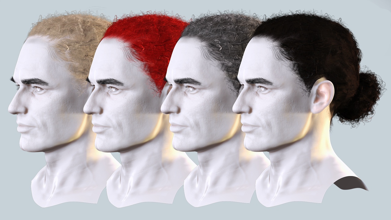 Curly Low Man Bun -Realistic Male 3D Hair Model ilanı için 1. medya