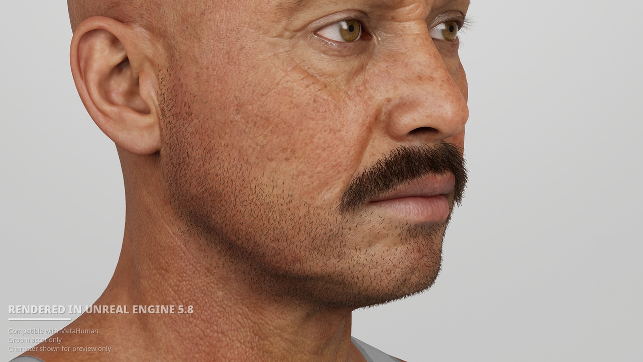 Media 1 for listing Short Boxed Stubble Beard & Chevron Moustache – MetaHuman Groom