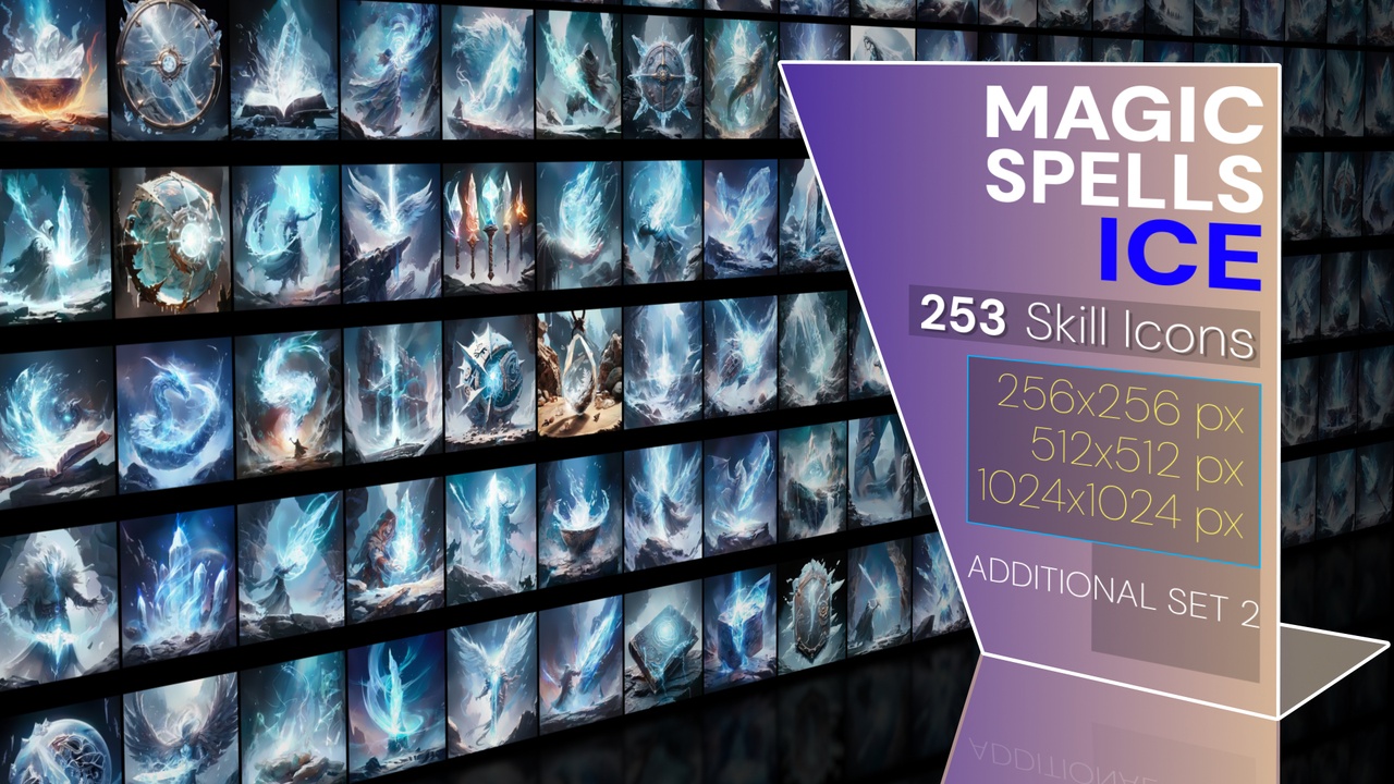 Media 1 for listing 253 additional magical spell icons themed around - Ice. Pack 2
