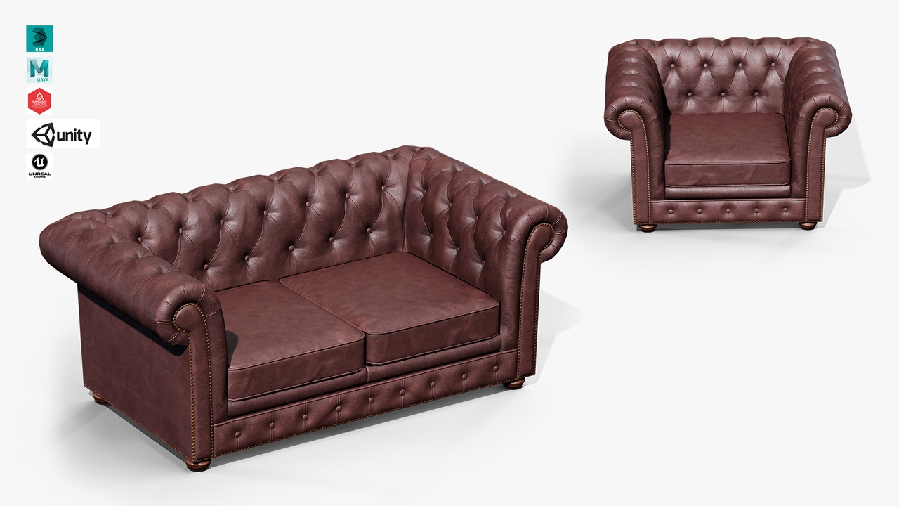 Media 1 for listing Leather Tufted Sofa