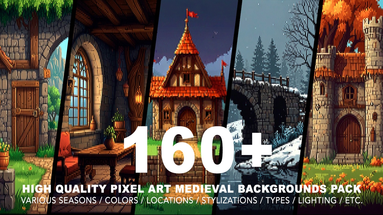 160+ MEDIEVAL PIXEL ART BACKGROUNDS 제품 등록을 위한 미디어 1개