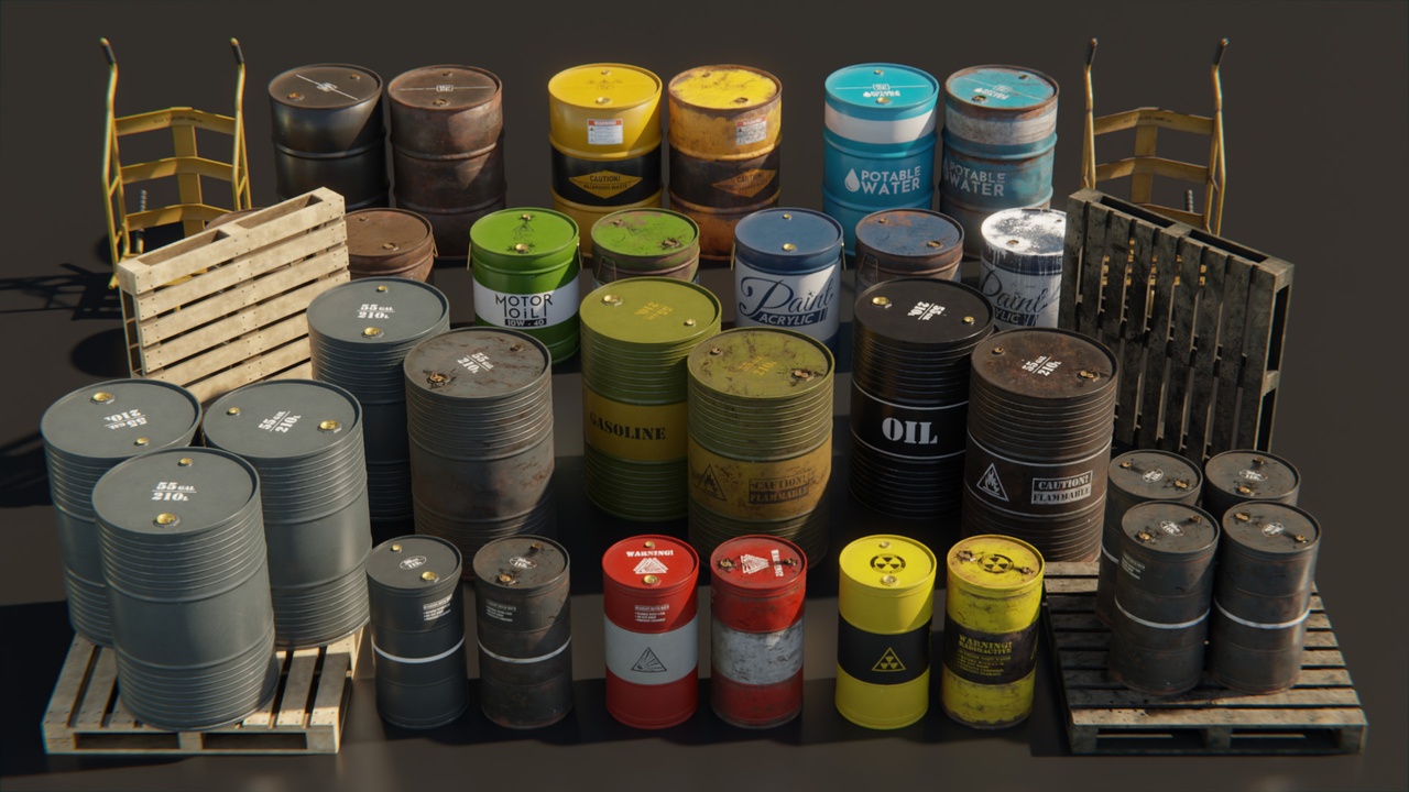 Media 1 for listing Asset Pack: Metal Drum Barrels