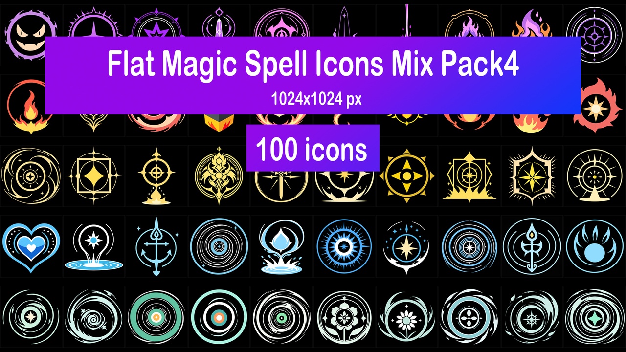 Media 1 for listing Flat Magic Spell Icons Mix Pack4