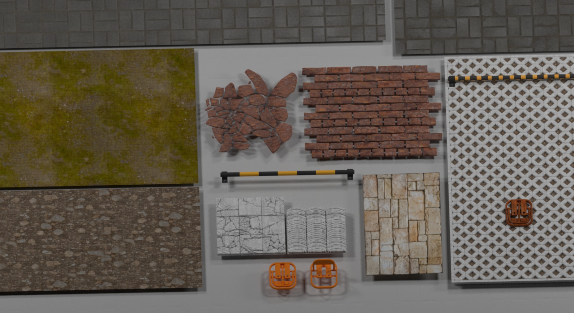 Media 1 for listing Modular Outdoor Paving & Parking Accessories Set - Mid-Poly PBR 3D Model