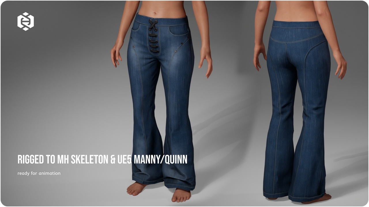 Media 1 for listing Flare jeans for MetaHuman, Rigged