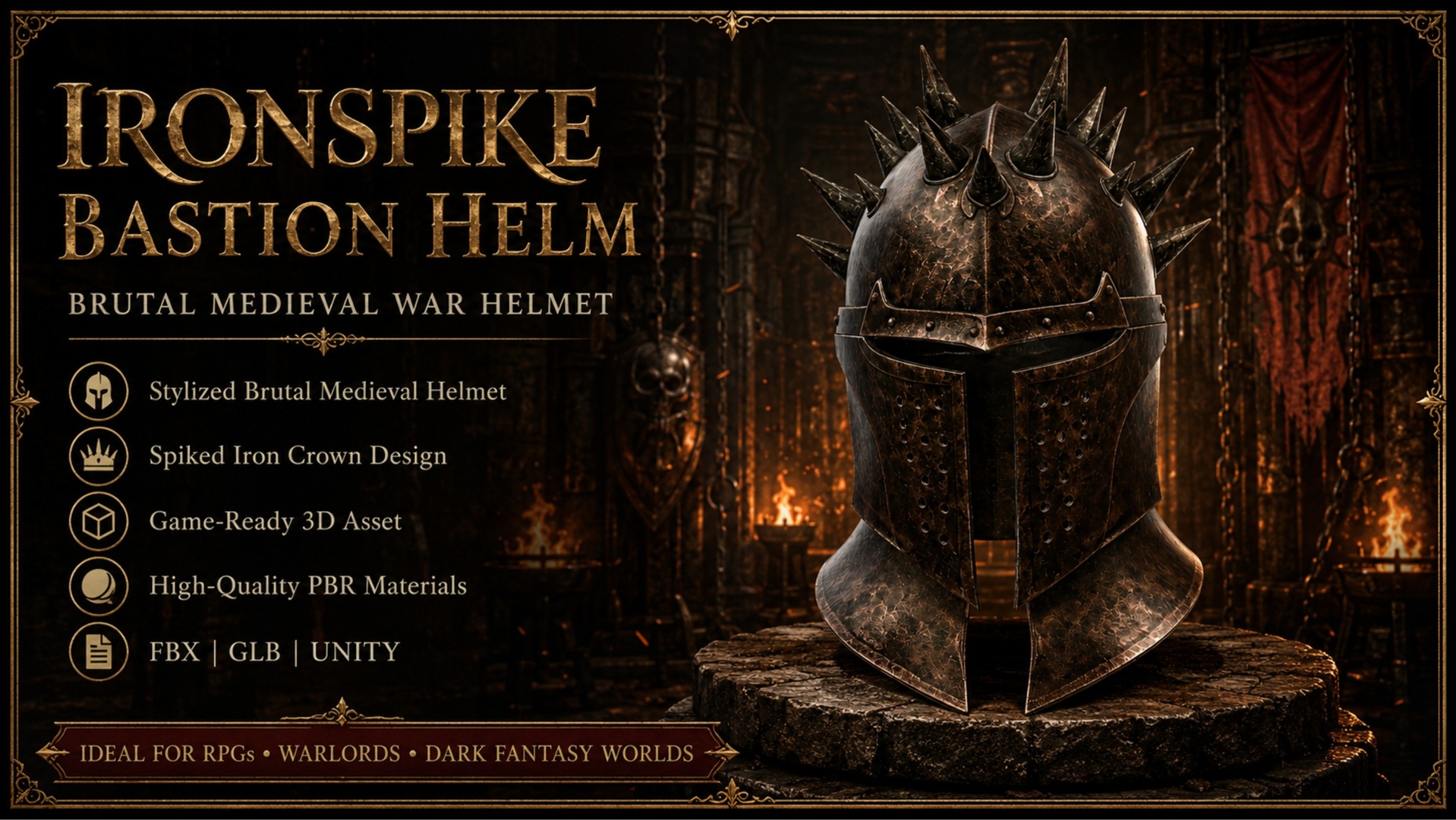 Media 1 for listing Ironspike Bastion Helm – Brutal Medieval War Helmet