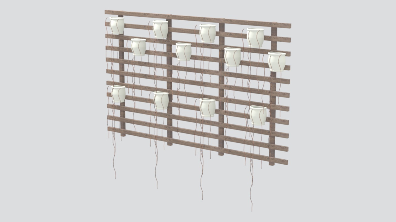 Media 1 for listing Wooden Lattice Trellis with White Wall Planters 3D Model