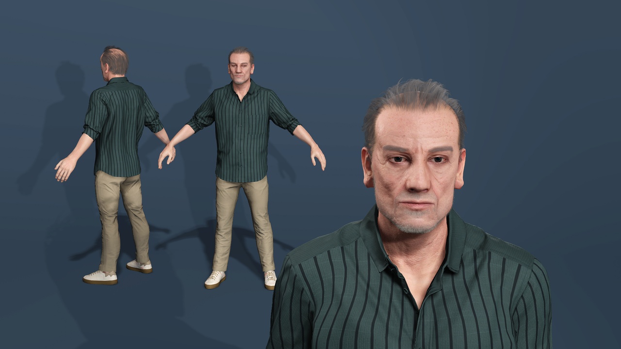 Media 1 for listing ealistic Middle Aged Man Urban Casual Full Body Facial Rigged写实风中老年男士都市路人全身及面部绑定
