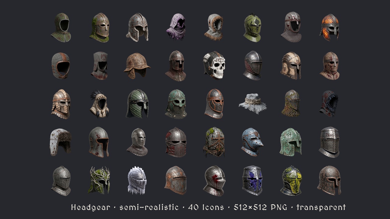 Media 1 for listing Headgear - 40 Semi-Realistic Icons [512x512 HD]