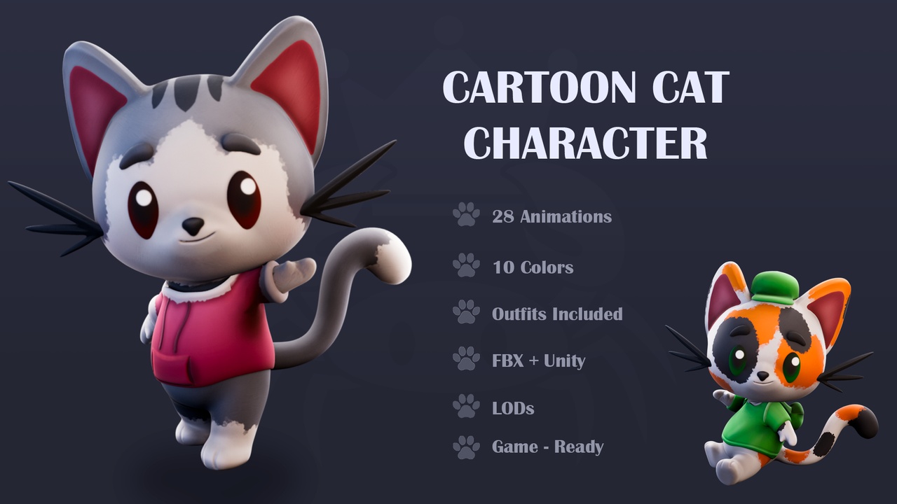 Media 1 for listing Cartoon Cat Character – Animated Game Ready Animal (FBX + Unity)