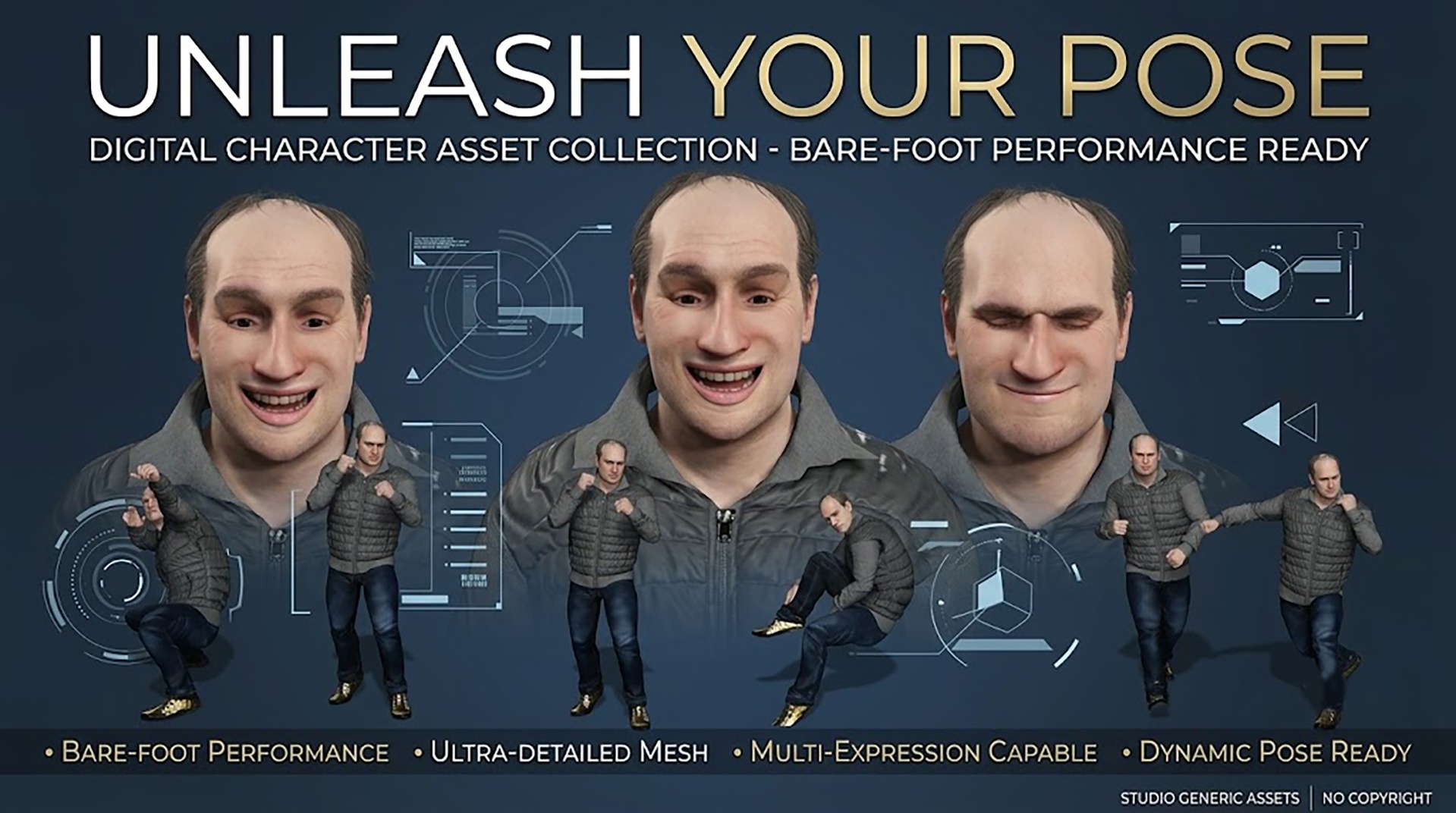 Media 1 for listing Realistic Balding Man in Winter Jacket - Fully Rigged 3D Character
