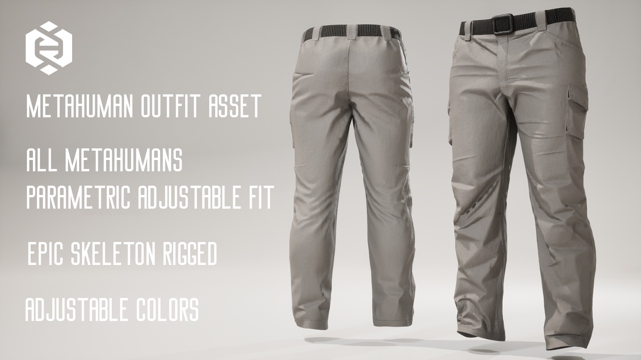 Media 1 for listing Cargo Pants - 4 - Parametric - All MetaHumans - Outfit - UE5 Skeleton Rigged