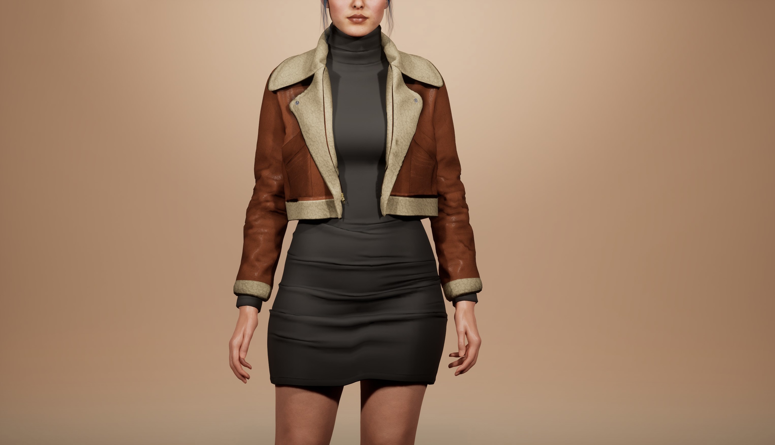Medium 1 für Eintrag Urban Shearling Outfit Set – Bodycon Dress & Shearling Jacket (MetaHuman)