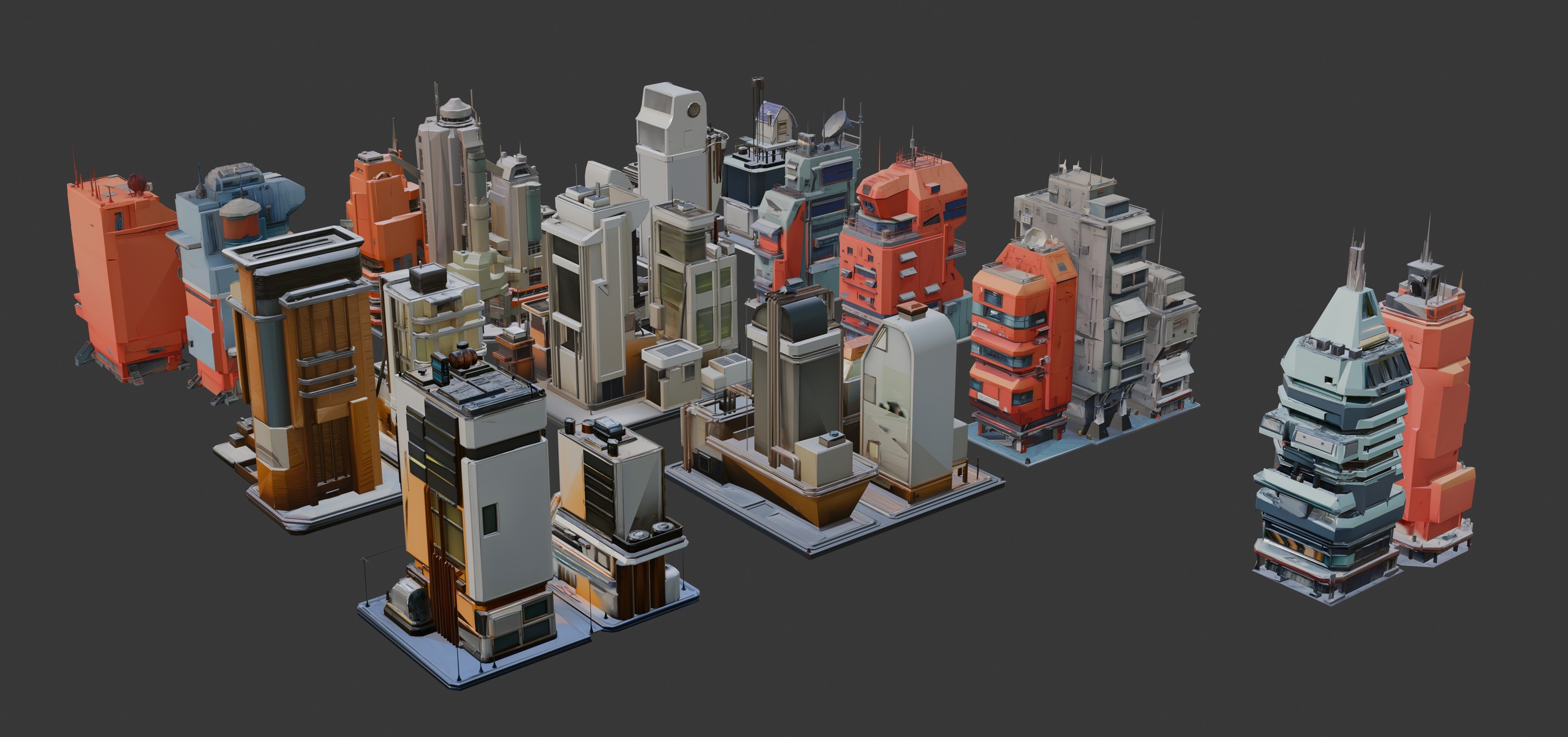 Media 1 for listing Stylized Cyberpunk Architecture Set 4