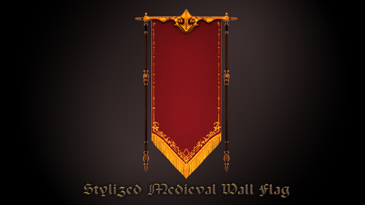 Media 1 for listing Stylized Medieval Wall Banner – PixelTextured Prop