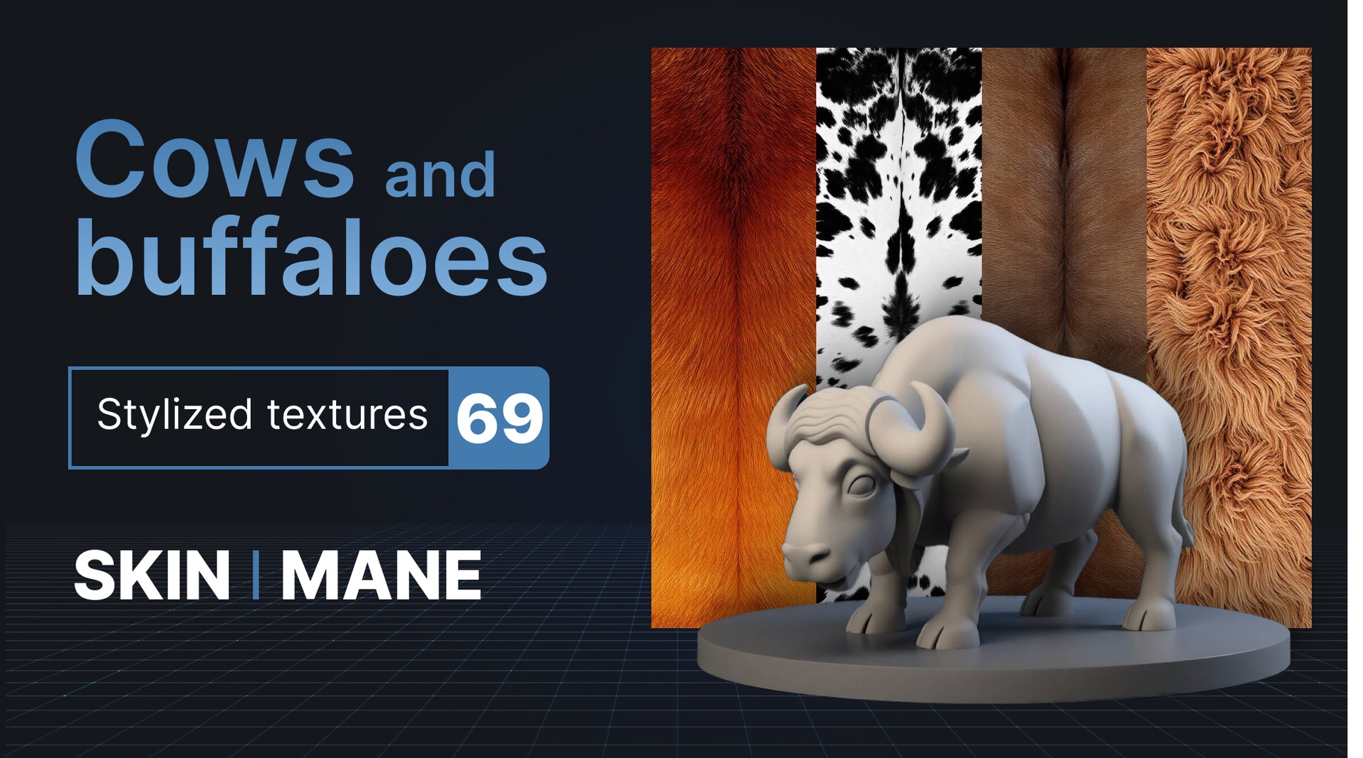 Media 1 for listing Cows and buffaloes. Set of stylized textures TGA