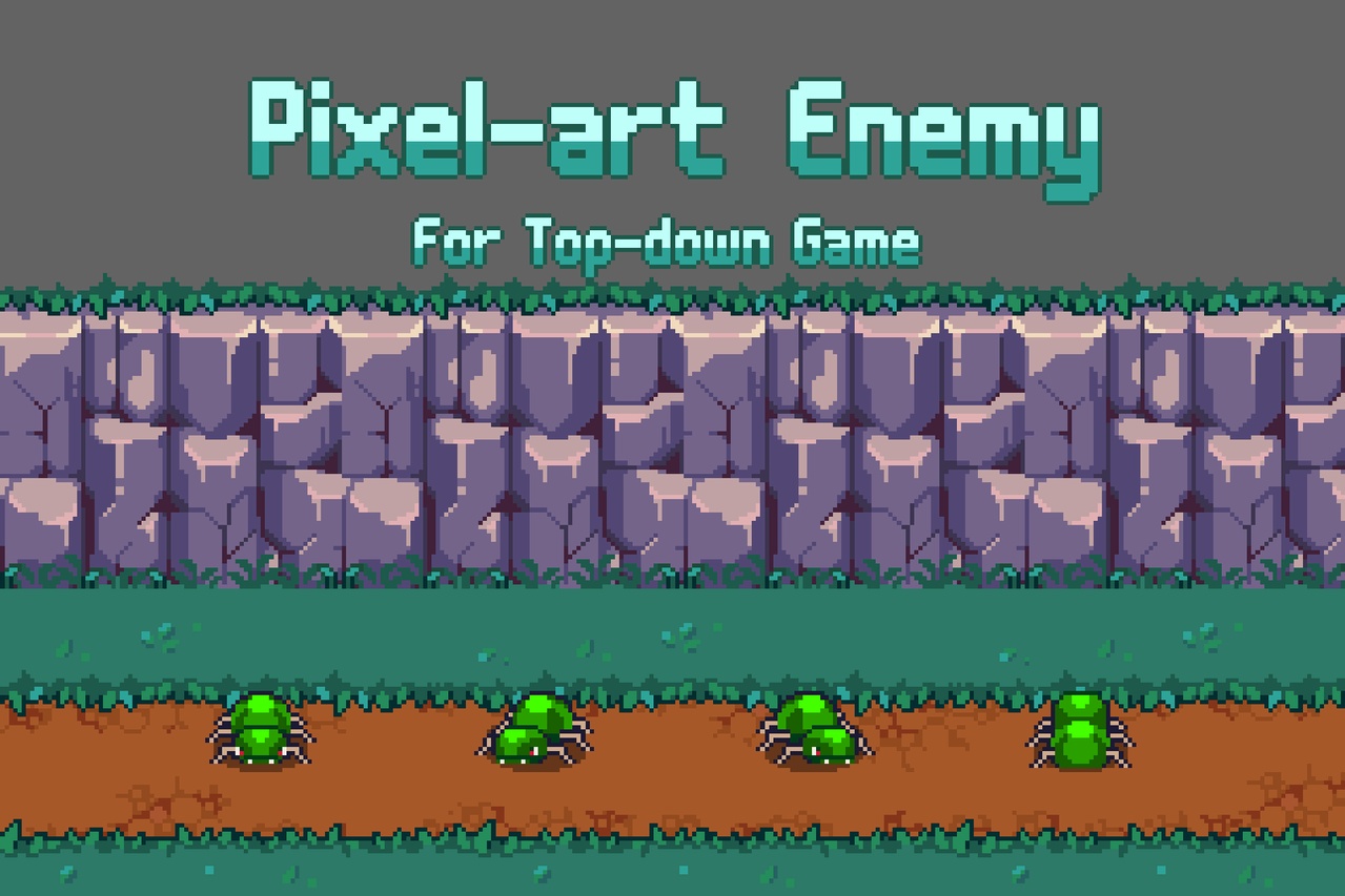 Media 1 for listing Top-Down Pixel Art Enemy: Green Spider