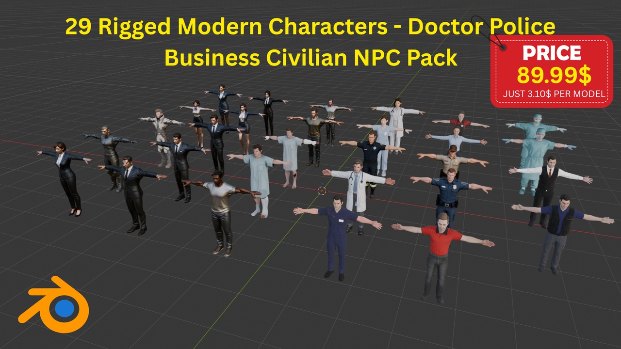 Media 1 for listing Ultimate 29 Low Poly Game Ready NPC Characters Pack Rigged Male Female