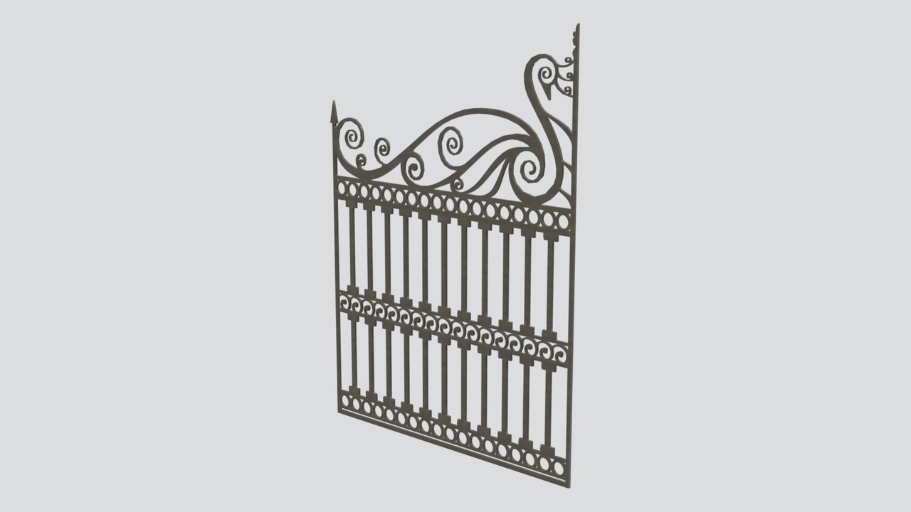 Media 1 for listing Single Wrought Iron Gate Leaf with Scroll Crest 3D Model