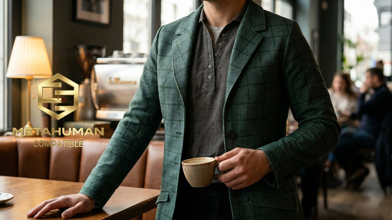 Media 1 for listing Green Checkered Casual Blazer with Tailored Fit and Relaxed Smart Everyday Style