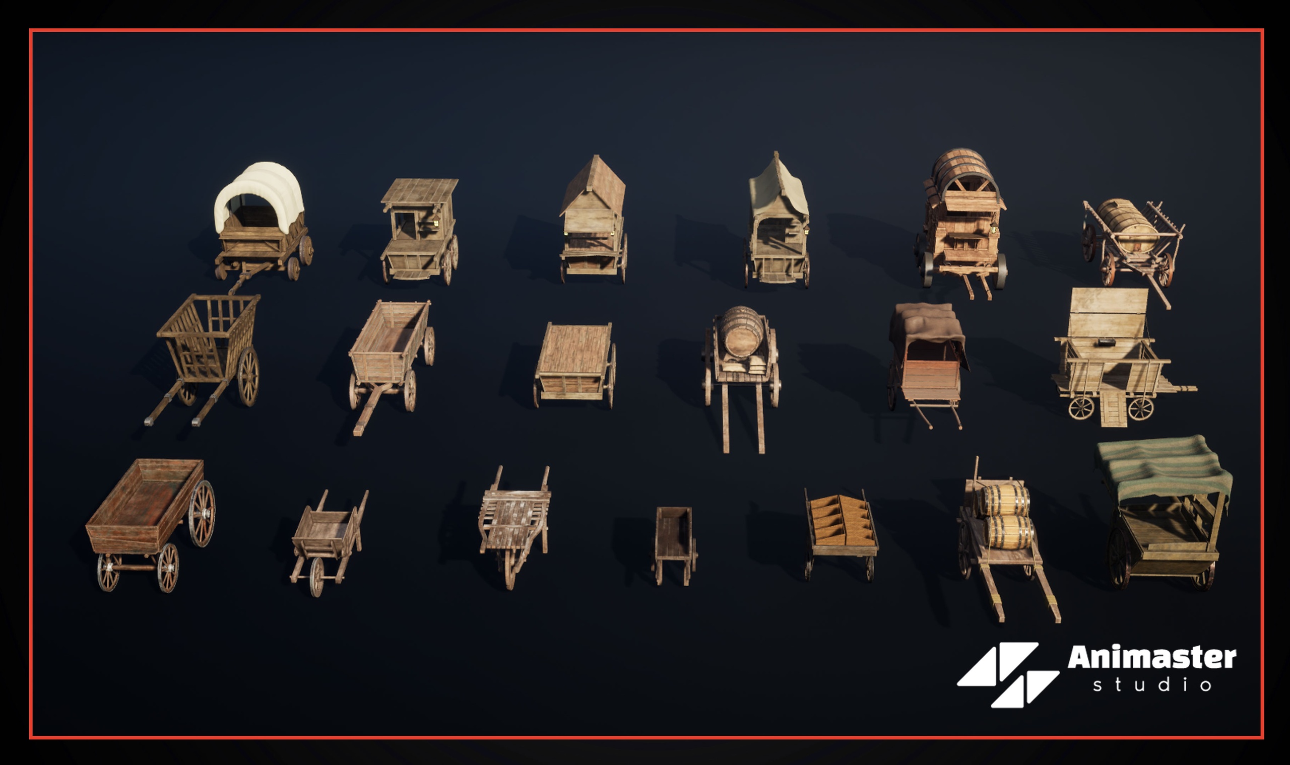 Media 1 for listing Medieval Carts and Wagons Pack - RIgged & Animated