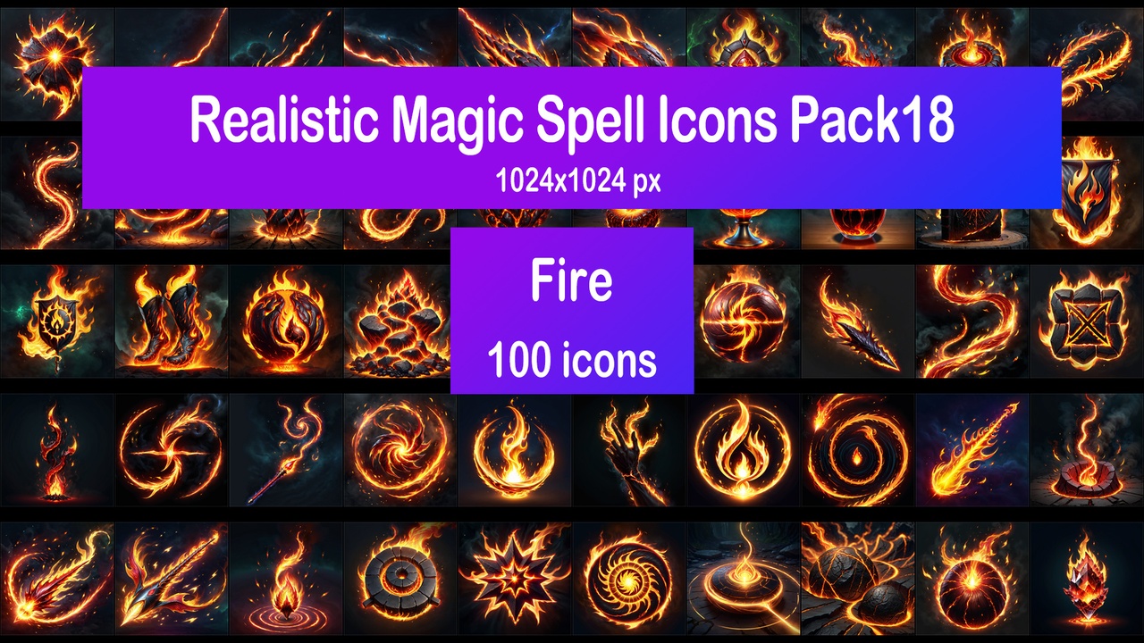 Media 1 for listing Realistic Magic Spell Icons Pack18 - Fire