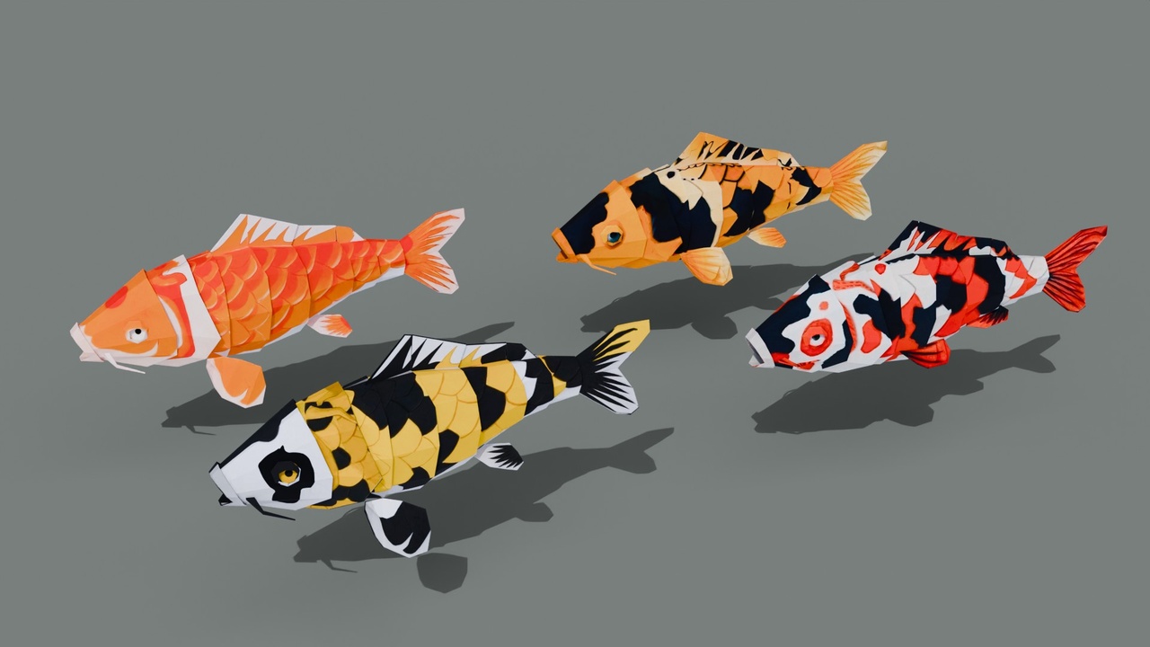 Stylized Animated Paper Koi Fish (Origami Style) | Fab