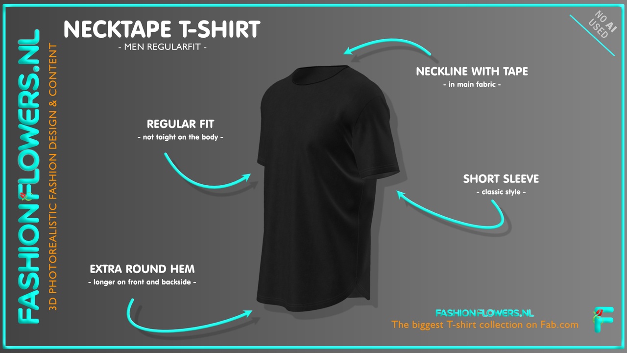 Media 1 for listing Black Colour Extra Round Hem T-shirt | Basic Round Neck | Short Sleeves Tshirt