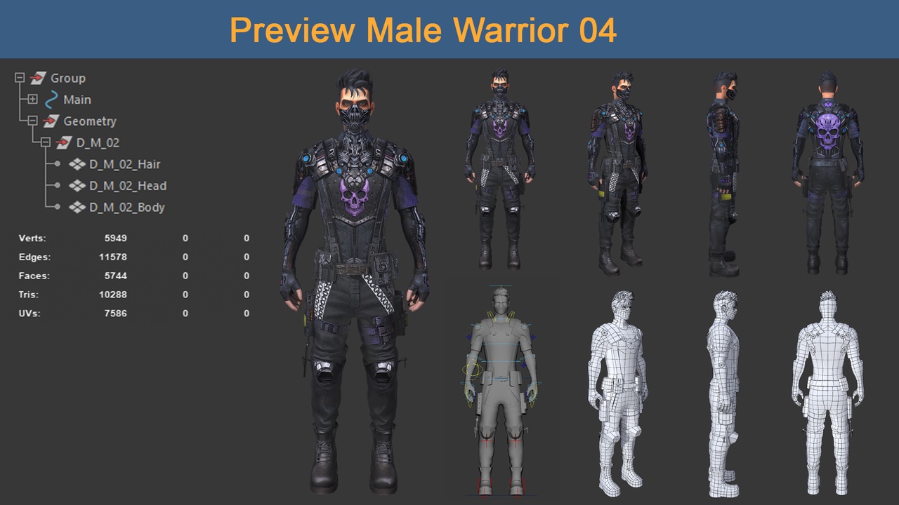 Media 1 for listing Character Male Warriors 04 - Ready for game Low-poly 3D model