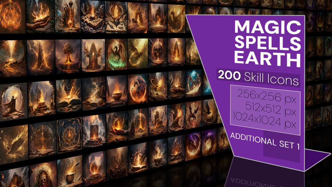 Media 1 for listing 200 additional magical spell icons themed around - Soil, Earth. Pack 1