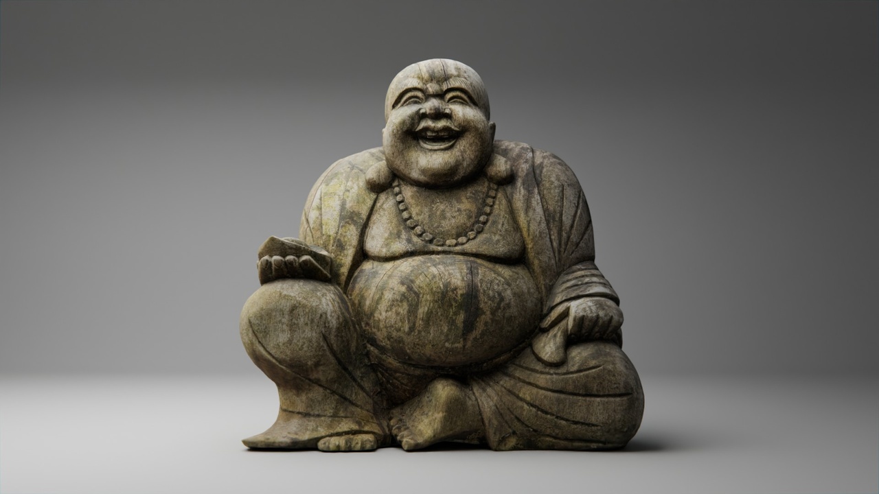 Media 1 for listing Weathered Wooden Buddha Statue – High-Poly 3D Scan | Aged Asian Sculpture